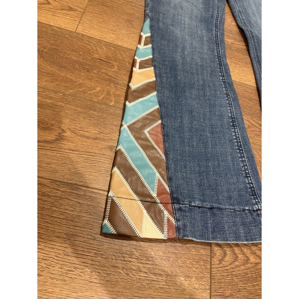 Women's Flare Jeans with Multicolor Chevron Design - Picture 7 of 16